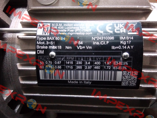 BAX 80 B4 kw 0,75  poles 4 M.G.M MOTORI