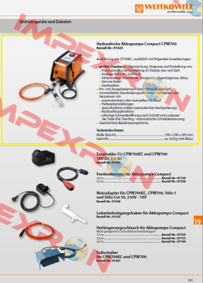 91430/Hydraulische Akkupumpe CP700 (mit Display) - ersetzt 91423 WEITKOWITZ