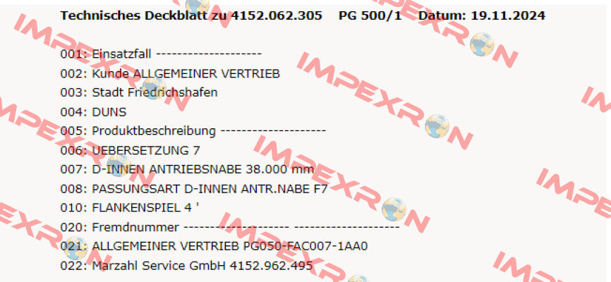 4152.062.305:000 / PG 500/1 ZF Friedrichshafen
