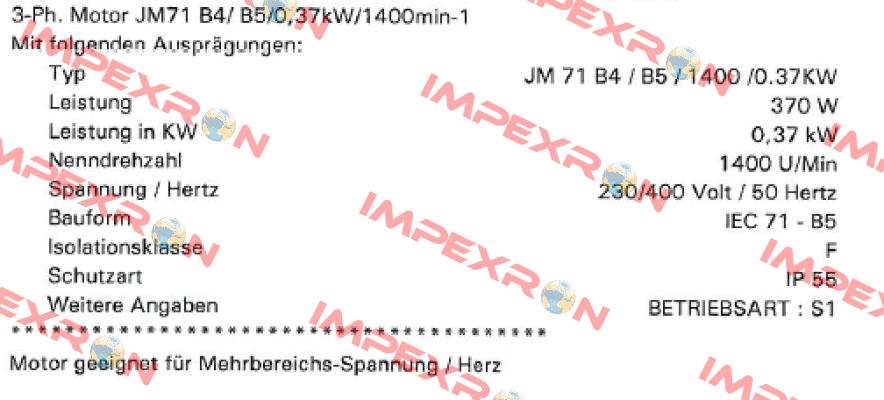 JM71B4 KW0,37 P4 B5 230/400-50 CLF IP55 SEIPEE