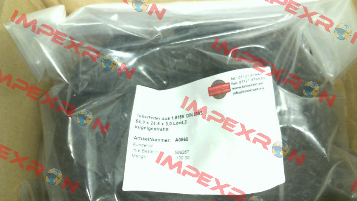 A0560  (Disc spring made of 1.8159 DIN 2093)  (package of 100 pcs) Mubea