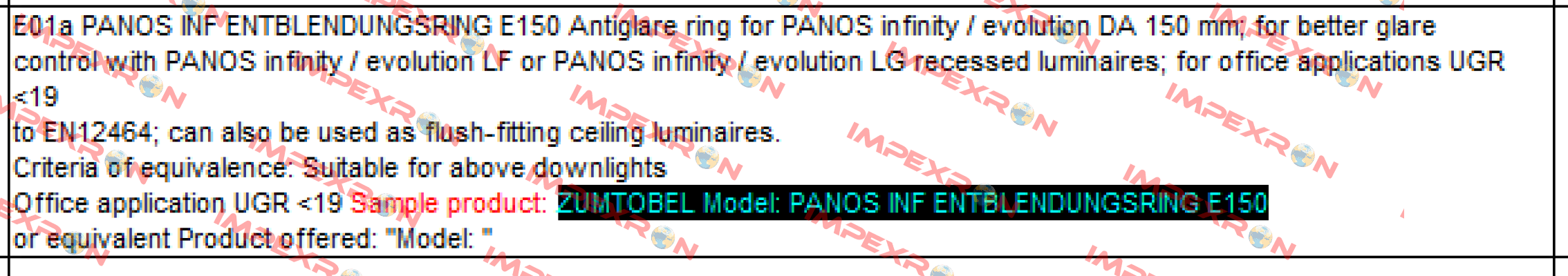 PANOS INF ENTBLENDUNGSRING E150  Zumtobel