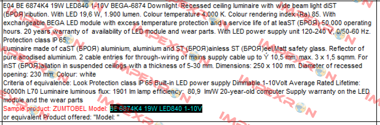 BE 6874K4 19W LED840 1-10V  Zumtobel