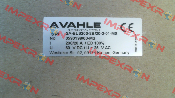 SA-BLS200-2B/20-2-01-MS (p/n 0590198/00-MS) Vahle