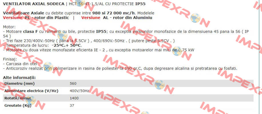 1003070 / HCT-56-4T-1.5/AL IE3 Sodeca